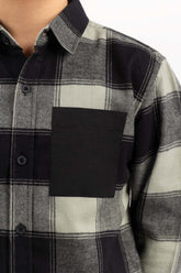 Junior Boy Green And Black Casual Shirt 224-317-006